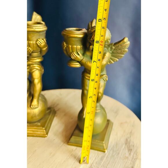 Golden Cherub Vintage Candle Holders , Set of Angel Candleholders - Picture 6 of 10